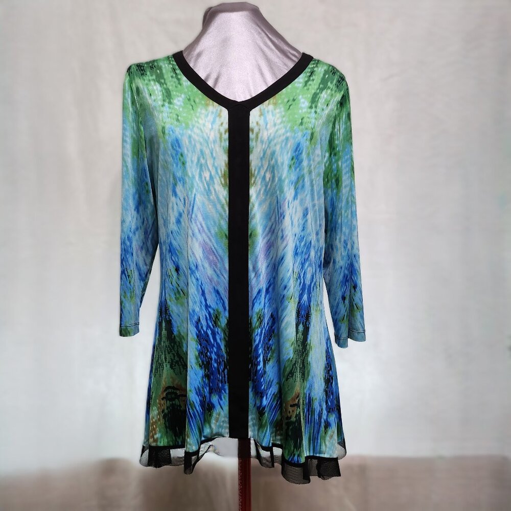 Scoop Necked Abstract Print Tunic Blouse With Trim